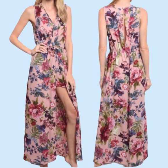 Other - Mauve Floral Print Sleeveless Romper Maxi Style
